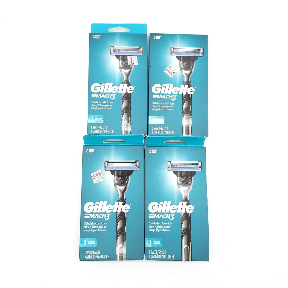 4x Packs Gillette Mach3 Men's Razor Handle + 1 Blade‎ Refill Each Bundle Lot New